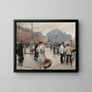 Kongens Nytorv with Musse shopping - Paul Fischer — framed artwork on a wall