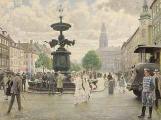 La place animée d'Amager à Copenhague - Paul Fischer — artwork view