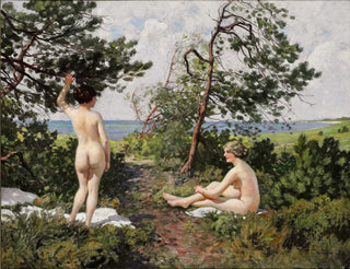 Two pelicans in a woods near the coast at Hornbæk - Paul Fischer — artwork view