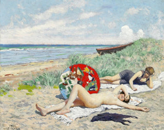 Girls and a Japanese Umbrella at Hornbæk Strand - Paul Fischer — artwork view