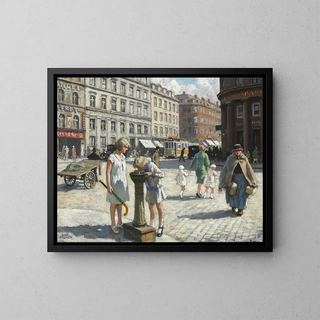 the Triangle in Copenhagen on a hot summer day - Paul Fischer — framed artwork on a wall