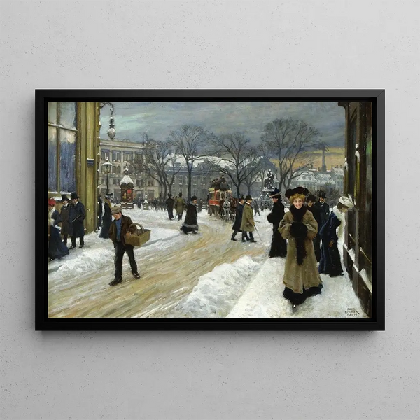 Winter Day at Kongens Nytorv - Paul Fischer — framed artwork on a wall