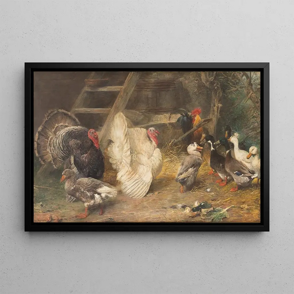 Low Farmyard - Paul Friedrich Meyerheim — framed artwork on a wall