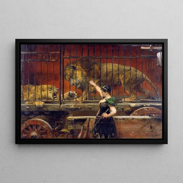 La Lionne jalouse - Paul Friedrich Meyerheim — framed artwork on a wall