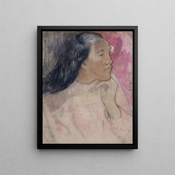 A Tahitian woman with a flower in her hair - Paul Gauguin — framed artwork on a wall