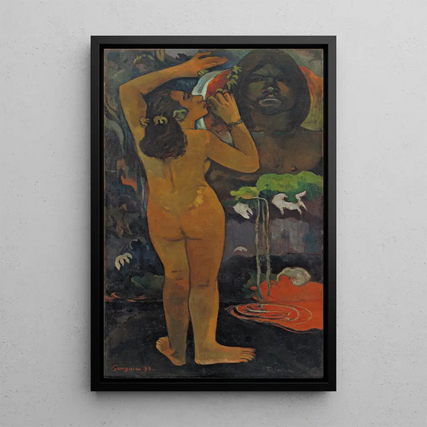 Hina Tefatou The Moon and the Earth - Paul Gauguin — framed artwork on a wall