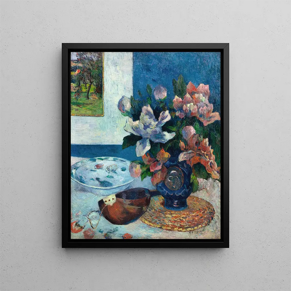 Still life with peonies from China and mandolin - Paul Gauguin — framed artwork on a wall