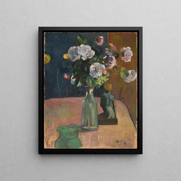 Roses et statuette - Paul Gauguin — framed artwork on a wall