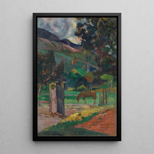 Tahitian Landscape - Paul Gauguin — framed artwork on a wall