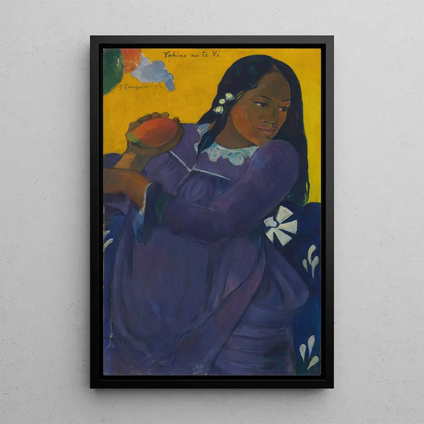 Woman with Mango - Paul Gauguin — framed artwork on a wall