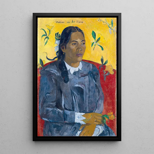 Woman with a Flower - Paul Gauguin — framed artwork on a wall