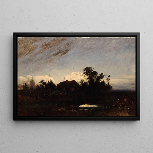 A pond near the Glacière at dusk - Paul Huet — framed artwork on a wall