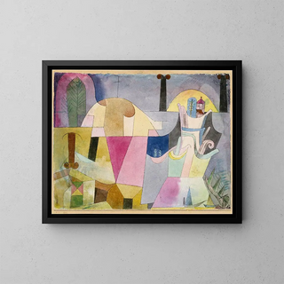 Columns in a landscape - Paul Klee — framed artwork on a wall