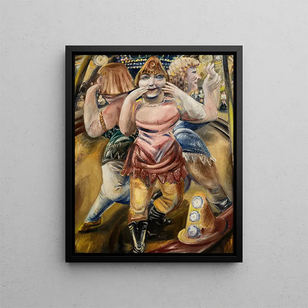 Circus dancers blowing kisses - Paul Kleinschmidt — framed artwork on a wall
