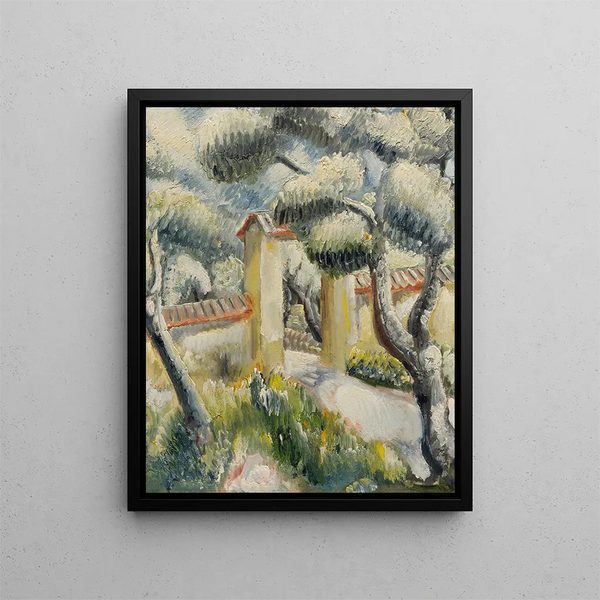 Landscape Painting of the Exit from the South of France Park - Paul Kleinschmidt — framed artwork on a wall