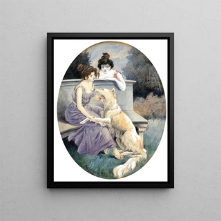 Paul Klimsch - Zwei Damen mit Windhund auf einer Parkbank.webp