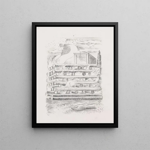 Funeral pyre painting - Paul Nash — framed artwork on a wall