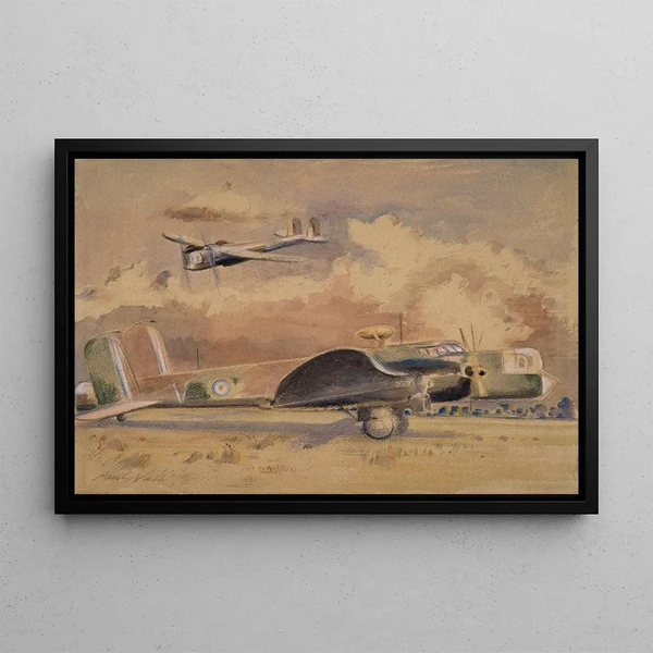 Bombardiers Whitley au Soleil - Paul Nash — framed artwork on a wall