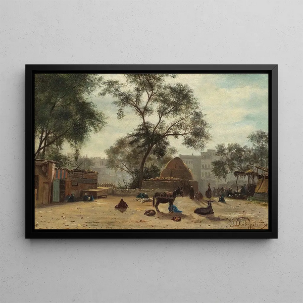 Scene of Market in Choubra, Cairo - Paul Philippoteaux — framed artwork on a wall