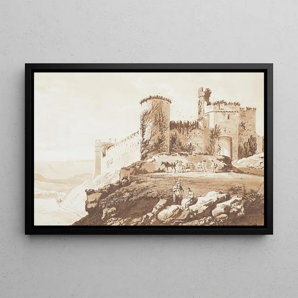 Château de Manorbier dans le Pembrokeshire - Paul Sandby — framed artwork on a wall
