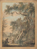 Romantic landscape painting, peasants at the foot of a castle on a rock - Paul Sandby — artwork view