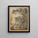 Romantic landscape painting, peasants at the foot of a castle on a rock - Paul Sandby — framed artwork on a wall