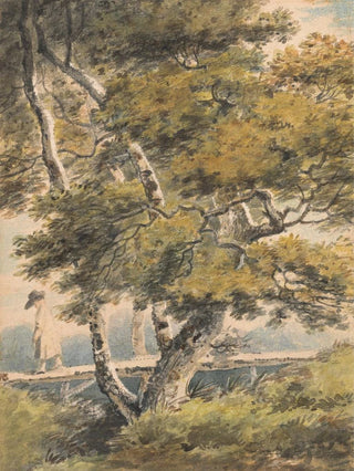 Paul Sandby - Trees with a Man Crossing a Footbridge.webp