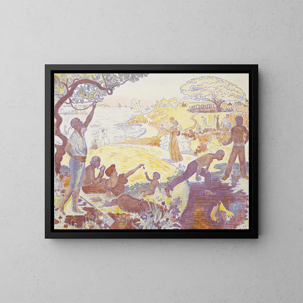 À l'époque de l'harmonie La joie de vivre Dimanche au bord de la mer - Paul Signac — framed artwork on a wall