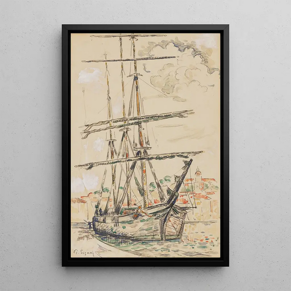 Saint-Tropez Three-mast quay - Paul Signac — framed artwork on a wall