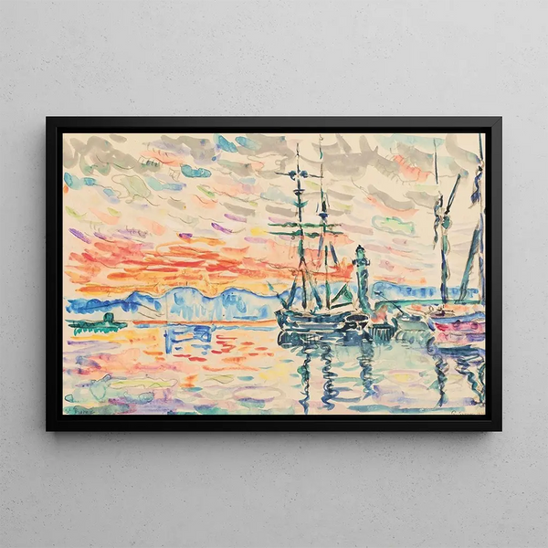 Saint-Tropez, the port at sunset - Paul Signac — framed artwork on a wall