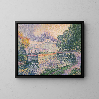 The tugboat canal at Samois - Paul Signac — framed artwork on a wall
