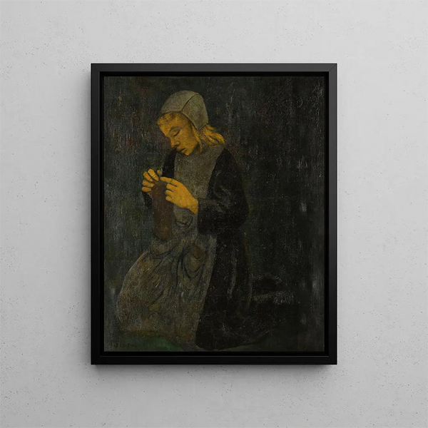 Young Breton Girl Knitting - Paul Sérusier — framed artwork on a wall