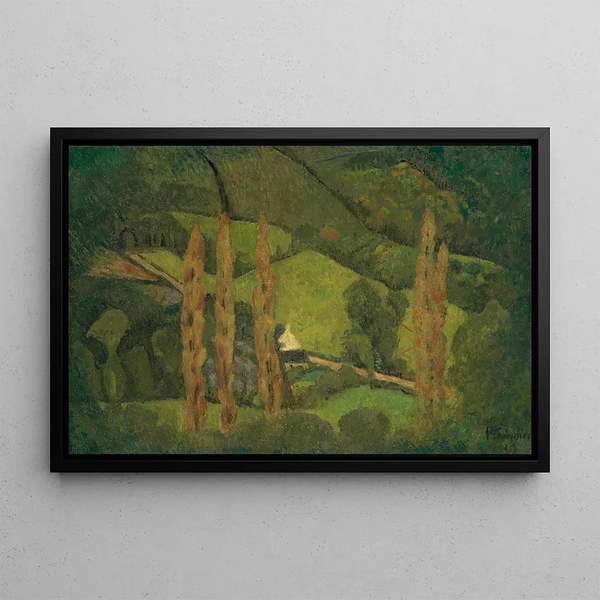 Landscape painting of the green valley of Châteauneuf - Paul Sérusier — framed artwork on a wall