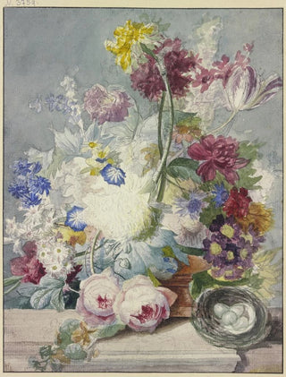 Paul Theodor Van Brussel - Blumenstrau Dabei Ein Vogelnest Mit Eiern.webp