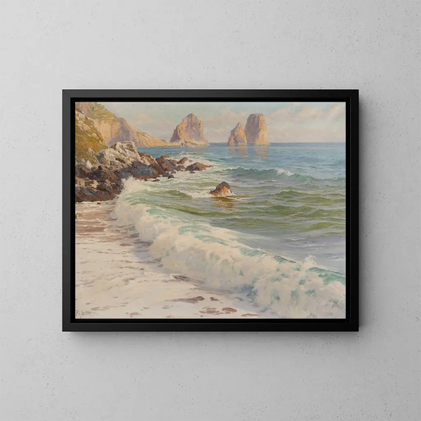Côte à Capri avec les rochers Faraglioni - Paul von Spaun — framed artwork on a wall