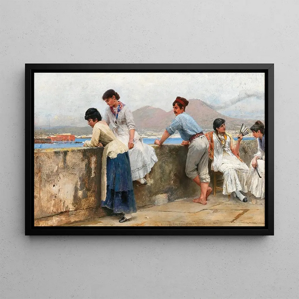 The Naples Quay with Vesuvius in the background - Paul Wilhelm Keller-Reutlingen — framed artwork on a wall