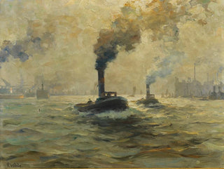 Two steam tugboats in the port of Hamburg - Paul Wolde — artwork view