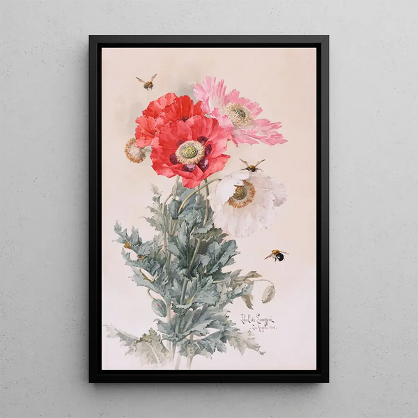 Poppies and Bees - Paul de Longpré — framed artwork on a wall