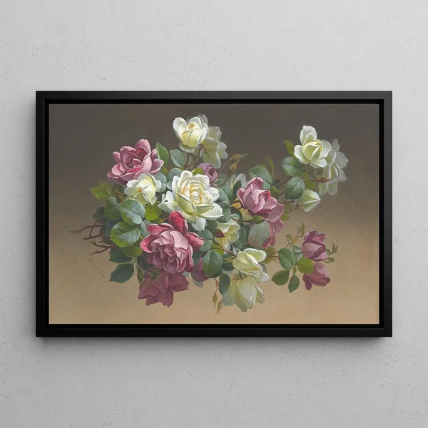 Roses - Paul de Longpré — framed artwork on a wall