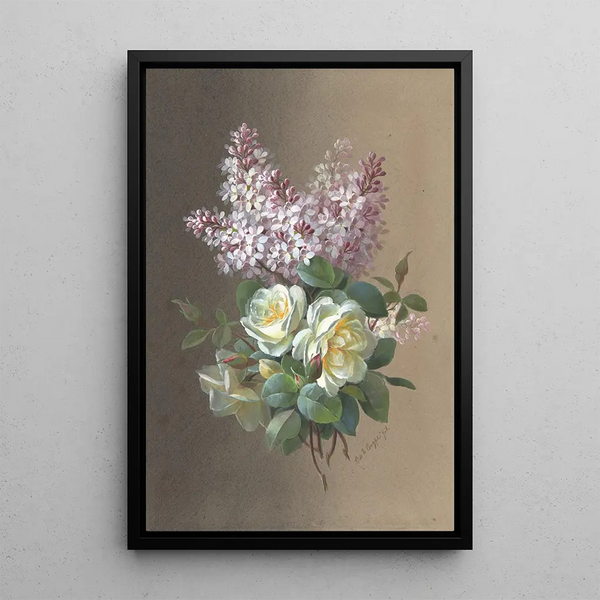 Roses and Lilacs - Paul de Longpré — framed artwork on a wall
