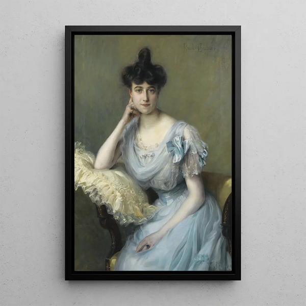 Portrait of a young woman in a blue dress - Paul Émile Chabas — framed artwork on a wall