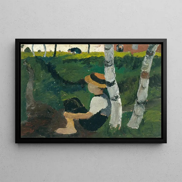 Boy walking under the birches - Paula Modersohn-Becker — framed artwork on a wall