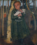 Girl in a birch forest with a cat - Paula Modersohn-Becker — artwork view