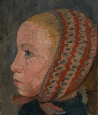 Paula ModersohnBecker - Girls head with a striped cap in profile to the left.webp