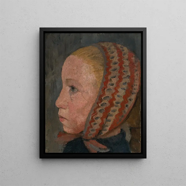 Head of a Girl with a Striped Cap in Profile to the Left - Paula Modersohn-Becker — framed artwork on a wall