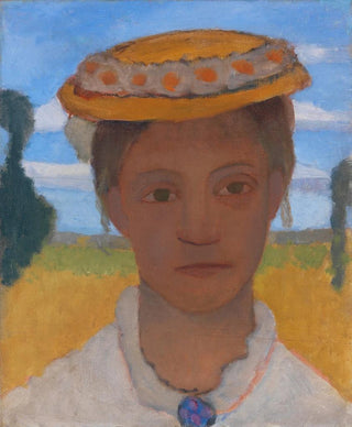 Paula ModersohnBecker - Kopf der Schwester Herma mit Marienblmchenkranz auf dem Hut.webp