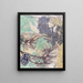 Paper cut-out painting of a palm tree and noble pine - Paula Rösel — framed artwork on a wall