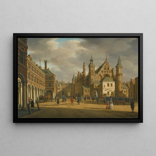 The Hague, view of the Binnenhof towards the north with the Ridderzaal - Paulus Constantijn la Fargue — framed artwork on a wall
