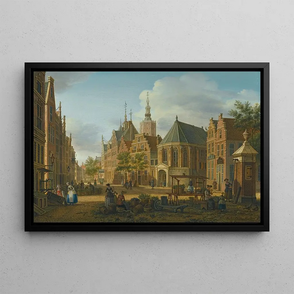 The Hague View of Groenmarkt near Westeinde towards the west - Paulus Constantijn la Fargue — framed artwork on a wall