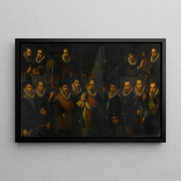 ficers and other civic guards of the IIIrd district of Amsterdam under the command of Captain Jacob Gerritsz Hoyngh and Lieutenant Nanningh Florisz Cloeck - Paulus Moreelse — framed artwork on a wall
